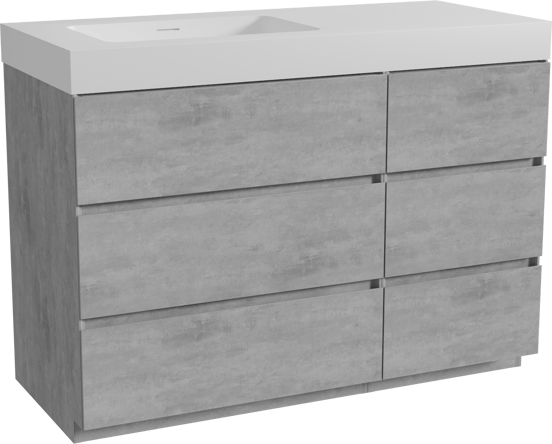 Storke Edge staand badmeubel 120 x 52 cm beton donkergrijs met Mata High asymmetrisch linkse wastafel in solid surface mat wit