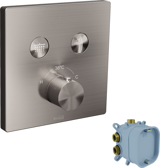 Blaufoss Smartbox Switch-Line Thermostat-Duscharmatur: Unterputz, für 2 Verbraucher, Brushed Coolmetal, Einbauelement inklusive