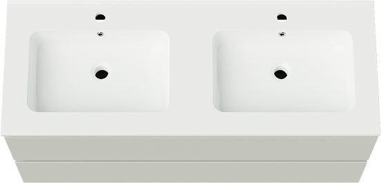 Linie Lado zwevend badmeubel 120 x 46 cm greige met Vano dubbele wastafel in composietmarmer hoogglans wit