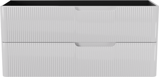 Linie Curvo hängender möbelstück Waschtischunterschränke 120 x 46 cm Weiβ glänzend 2 Schubladen, Vert. Sym. Rippe