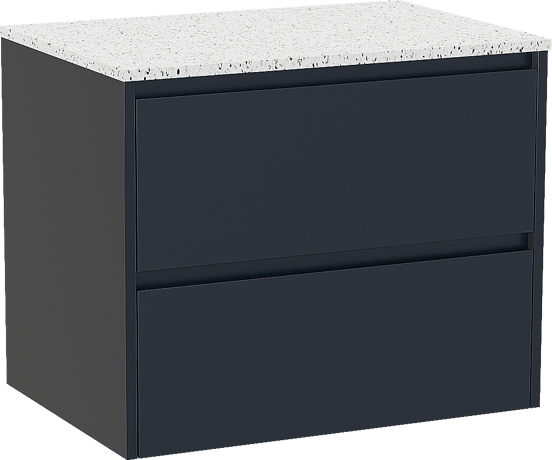 Storke Seda meuble salle de bains suspendu 75 x 52 cm bleu nuit avec Tavola tablette simple en blanc/noir mat terrazzo