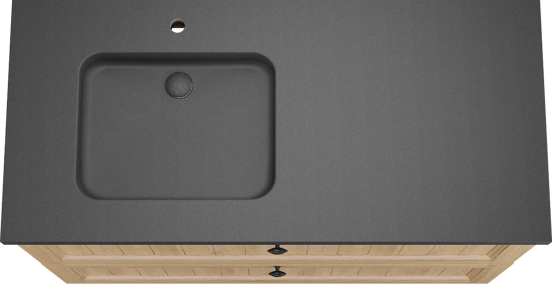 Balmani Lemon meuble salle de bains à poser 120 x 55 cm, plaqué chêne naturel avec Napoli plan vasque asymétrique à gauche en granit noir