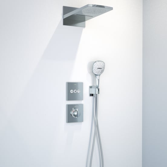 Hansgrohe Raindance Rainfall tête de douche rectangulaire avec support mural 44 x 21 cm Chrome Brillant et blanc