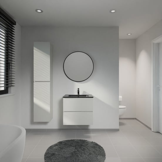 Linie Lado zwevend badmeubel 60 x 46 cm greige met Baro enkele wastafel in porselein mat zwart