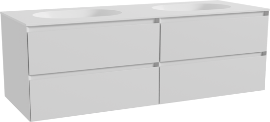 Balmani Mitra zwevend badkamermeubel 150 x 55 cm mat wit met Tablo Oval dubbele wastafel in solid surface mat wit