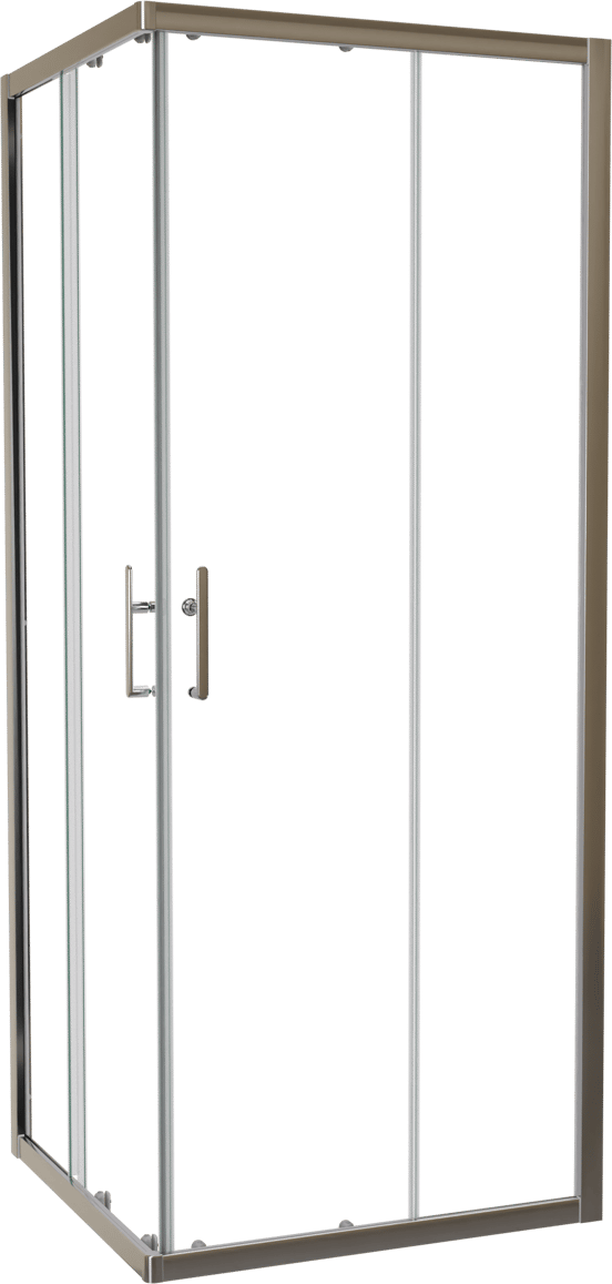 Linie Cadiz coin douche avec entrée d'angle avec double porte coulissante 80 x 80 cm Verre transparent profil chrome brossé