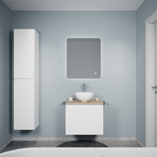 Linie Lado zwevend badkamermeubel 90 x 46 cm glanzend wit met Lado enkel tablet in melamine natuur eik