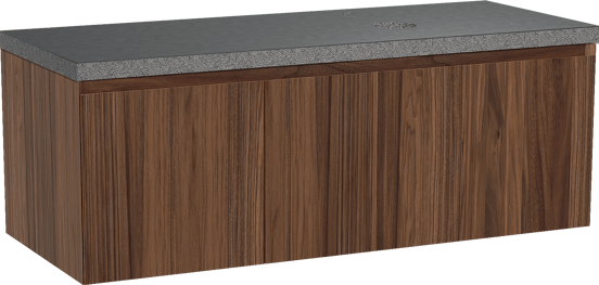 Balmani Idra hängendes Möbelstück Set: 135 x 55 cm, Nussbaum, mit Rock Waschtisch rechts, Schwarzes Granit