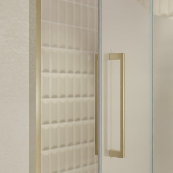 Balmani Senses Design douche draaideur rechts 140 cm x 210 cm Helder glas met matte strook, Brushed Champagne Gold profielen