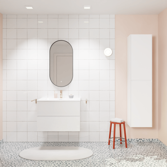 Storke Edge meuble salle de bains suspendu 75 x 52 cm blanc brillant avec Mata plan simple en solid surface blanc mat