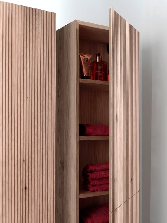 Balmani Forma zwevende badkamerkast naturel eiken 42 x 30 x 150 cm vert. sym. groef