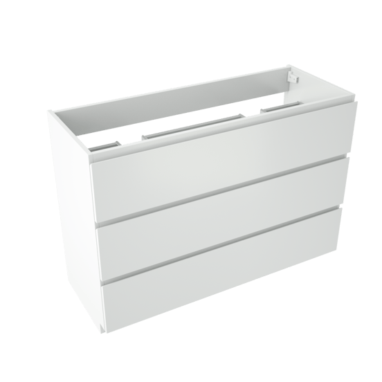 Storke Delta meuble sous-lavabo a poser 120 x 48 cm blanc mat 3 tiroirs 2 découpés de siphon