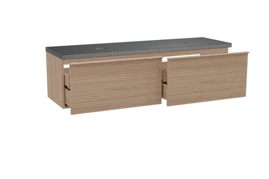 Balmani Forma meuble salle de bains suspendu 180 x 55 cm chêne naturel avec Rock tablette double en granit noir, Nervure gauche symétrique horizontale