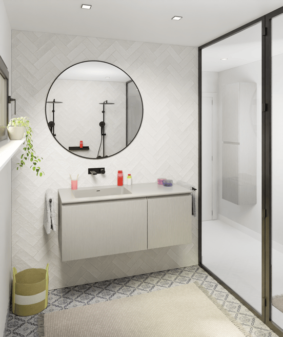 Storke Diva asymmetrisch linkse wastafel mat zijdegrijze top solid 120 x 52 cm