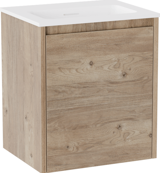 Storke Seda meuble salle de bains suspendu 45 x 35 cm chêne brut avec Mata plan simple en Solid Surface blanc mat