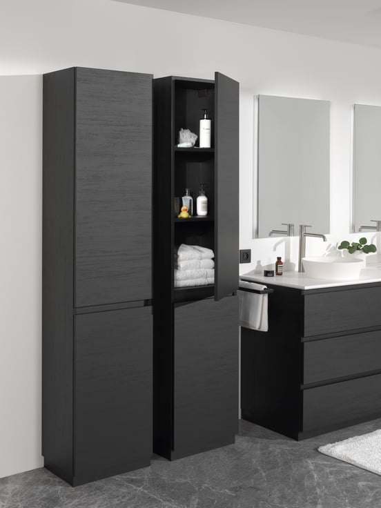 Balmani Lucida Badhochschrank: Stehend, rechts, Eiche Schwarz, 45 x 35 x 195 cm