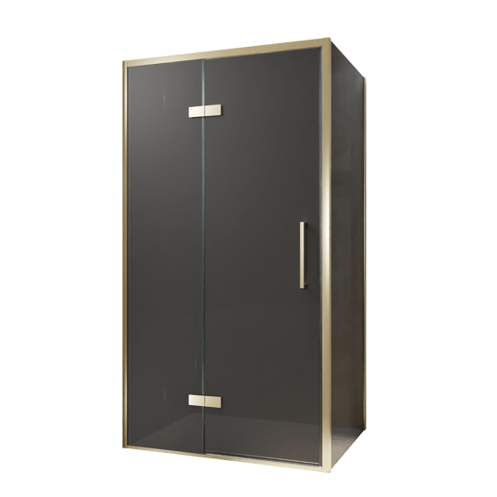 Balmani Senses Design douche d'angle avec porte pivotante à gauche et paroi latérale fixe, 100 x 100 cm, Verre fumé, Profil Brushed Champagne Gold