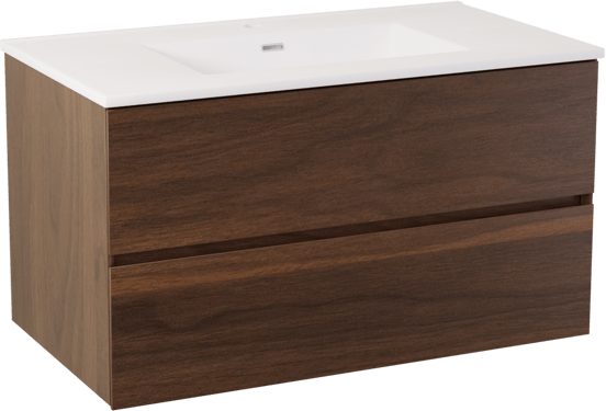 Storke Edge zwevend badmeubel 95 x 52 cm notenhout met Kera enkele wastafel in porselein mat wit, afvoerplug inbegrepen