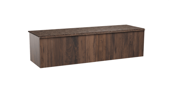 Balmani Forma hängendes Möbelstück Set: 180 x 55 cm, Amerikanischer Nussbaum, mit Stretto Einzel- oder Doppel Waschtischplatte, Marmor, Dark Emperador, Vertikale symmetrische gerade Rippe