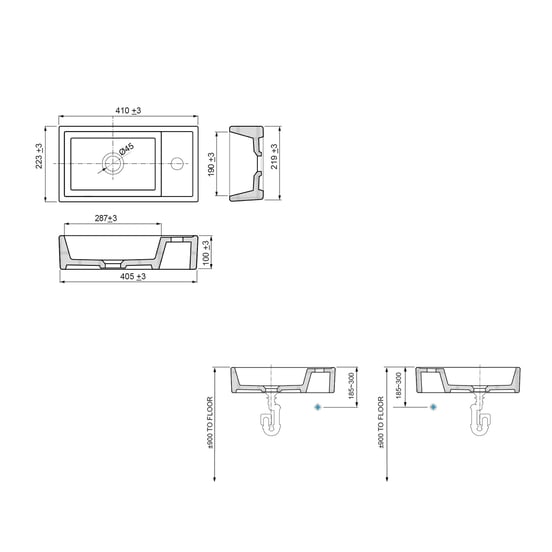 Linie Lado hängendes WC-Möbel-Set, 40 x 22 cm, braune Eiche, mit Baro Waschtisch, glänzend weiße keramik