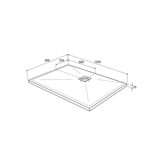 Linie Rumba douchebak 120 x 90 cm acryl mat wit leisteenstructuur