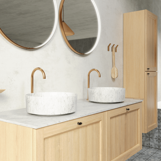 Balmani Lemon hängender Waschbeckenunterschrank: 150 x 55 cm, Naturbelassene Eiche Furnier, 4 Schubladen