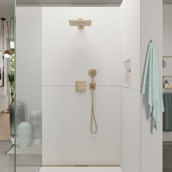 Hansgrohe Raindance E 300 vierkante regendouchekop met muursteun 30 x 30 cm Brushed Bronze