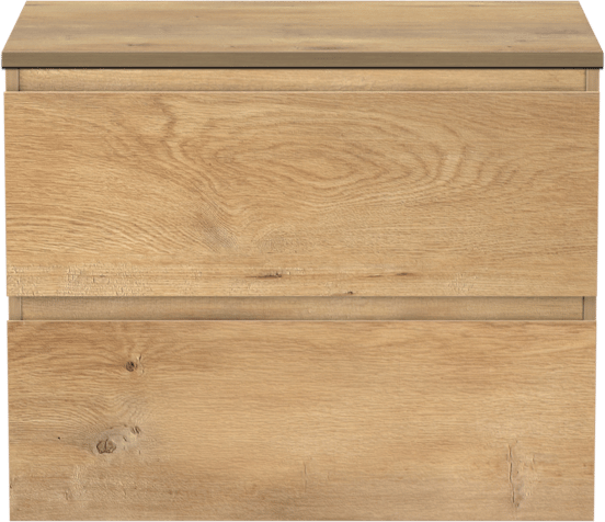 Linie Lado zwevend badmeubel 70 x 46 cm naturel eiken met Lado enkel wastafelblad in melamine naturel eiken