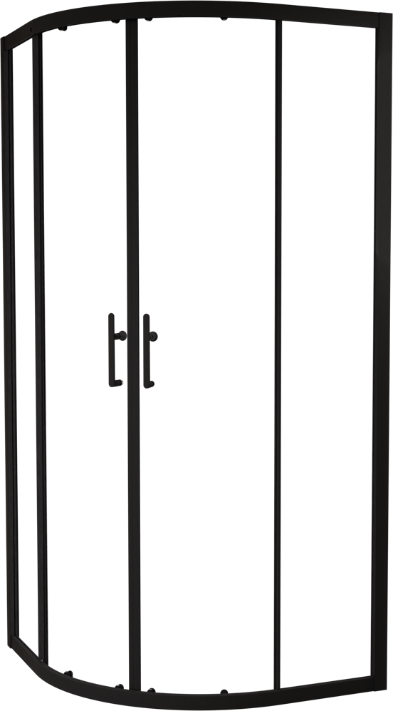 Linie Cadiz coin douche avec entrée d'angle avec double porte coulissante quart de rond 90 x 90 cm Verre transparent profil noir mat