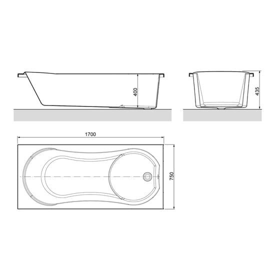 Luca Varess Trasime 1-Personen-Einbaubadewanne: 170 x 75 cm, Acryl, Weiß Glänzend