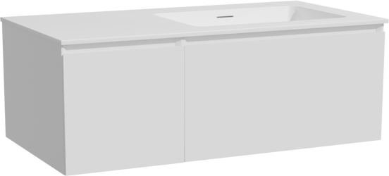 Storke Edge meuble salle de bains suspendu 100 x 52 cm blanc mat avec Mata plan vasque asymétrique à droite en solid surface blanc mat