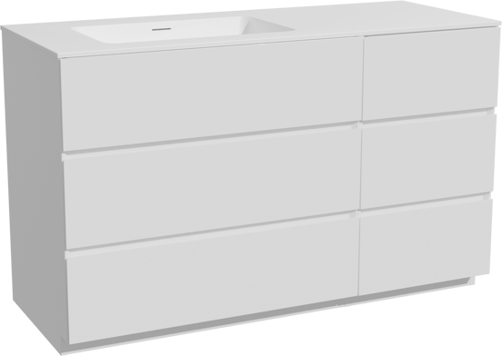Storke Edge staand badmeubel 130 x 52 cm mat wit met Mata asymmetrisch linkse wastafel in solid surface mat wit