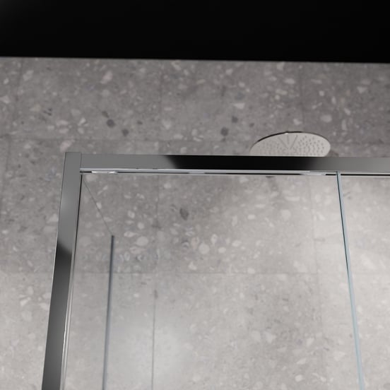 Balmani Senses Design douchehoek met rechtse schuifdeur en vaste zijwand, 120 x 90 cm, Helder glas met matte strook, Glanzend chroom profielen