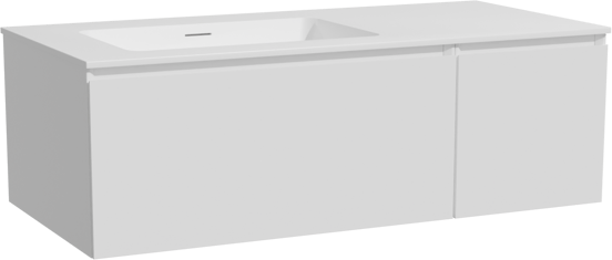 Storke Edge zwevend badmeubel 110 x 52 cm mat wit met Mata asymmetrisch linkse wastafel in solid surface mat wit
