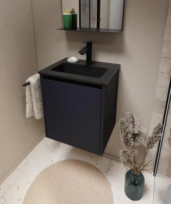 Storke Seda meuble sous-vasque suspendu 45 x 35 cm bleu nuit porte