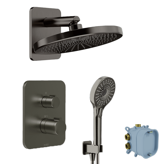 Blaufoss Smartbox Softline thermostat-armatur Unterputz Regendusche-System mit Kopfbrause Ø25cm brushed gunmetal