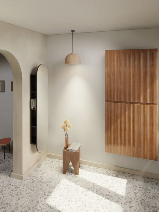 Storke Badhochschrank: Hängend, Offen mit Spiegel Schwarz Matt, 36 x 16 x 160 cm