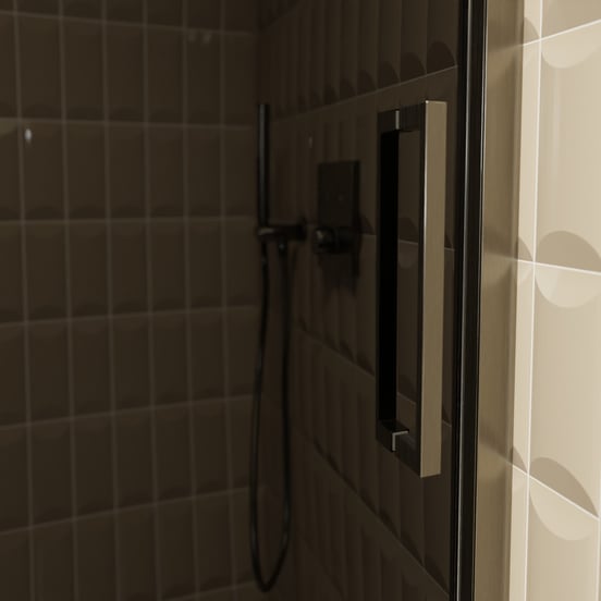 Balmani Senses Design Dusche Schiebetür, umkehrbar, 120 cm x 210 cm, Rauchglas, Profil Brushed GunMetal