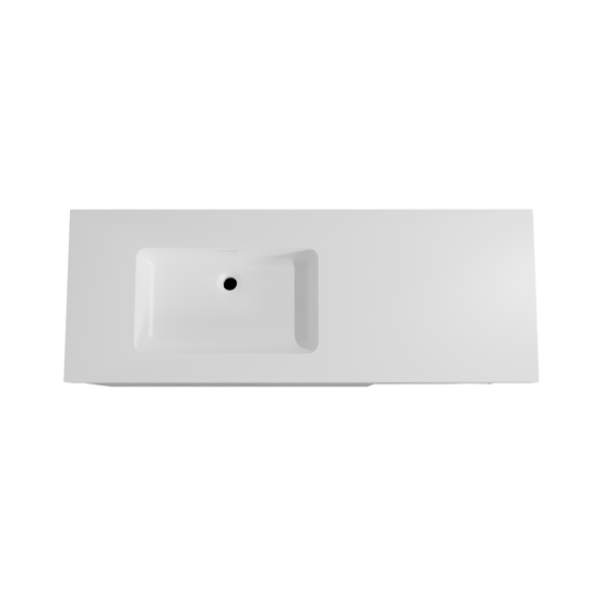 Storke Edge zwevend badmeubel 140 x 52 cm beton donkergrijs met Mata High asymmetrisch linkse wastafel in solid surface mat wit