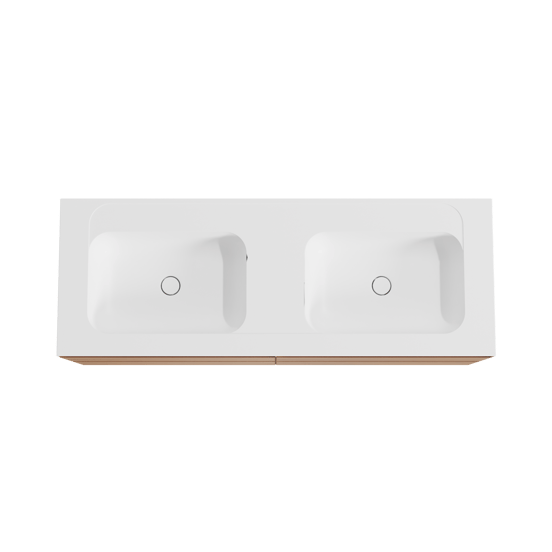 Balmani Mitra zwevend badmeubel 150 x 55 cm teakhout met Tablo Strada dubbele wastafel in composietmarmer mat wit