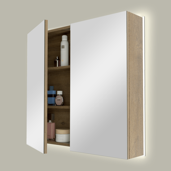 Linie Montro armoire de toilette lumineuse 80 x 75 cm chêne naturel