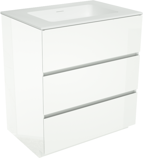Storke Edge freistehendes Möbelstück Set: 75 x 52 cm, Weiß glänzend, mit Mata Einzelwaschtisch, Solid Surface Weiß matt