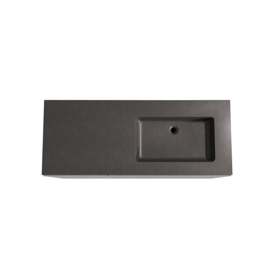 Storke Edge meuble salle de bains à poser 130 x 52 cm béton gris foncé avec Scuro plan vasque asymétrique à droite en quartz noir mat