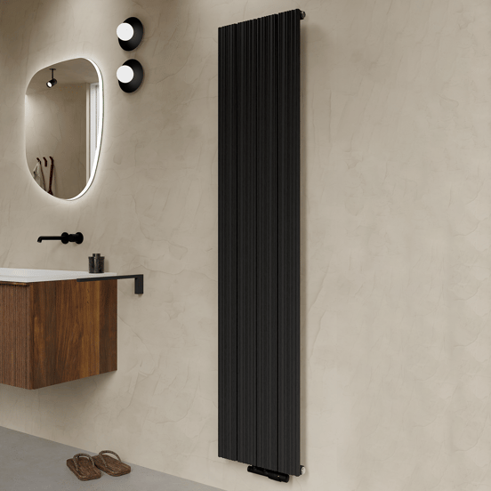 Vipera Mares sèche-serviettes simple 37,5 x 180 cm chauffage central noir mat raccordement latéral et central 1085W