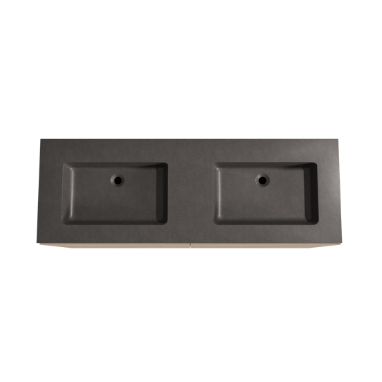 Storke Edge staand badmeubel 150 x 52 cm ruw eiken met Scuro dubbele wastafel in kwarts mat zwart