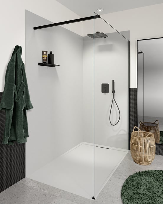 Balmani Zeno douchewandbekleding 160 x 120 x 220 cm composietmarmer lichtgrijs leisteenstructuur