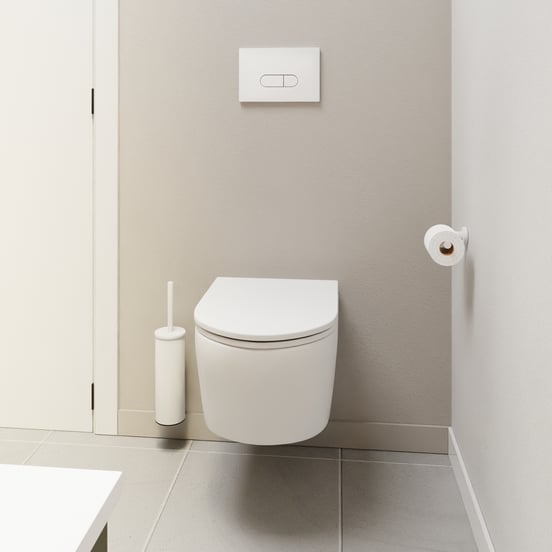 Luca Varess Zeno wc suspendu blanc brillant sans rebord avec Geberit Duofix UP100 Delta bâti-support et plaque de commande