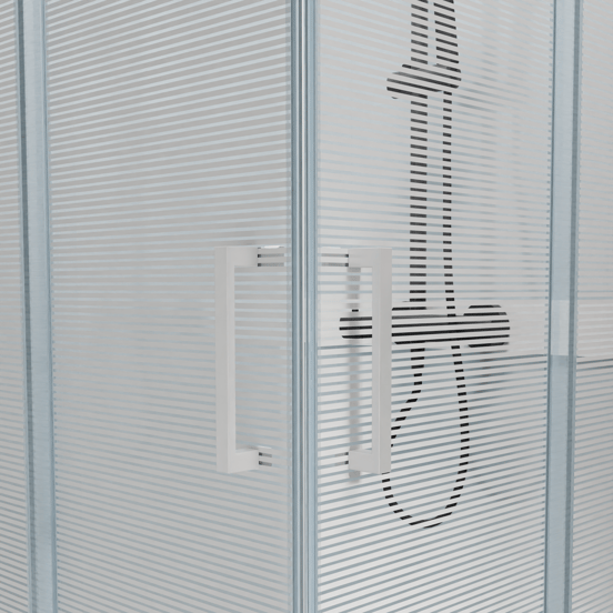 Luca Varess Talan douchecabine met schuifdeuren 80 x 80 cm helder glas met mat gestreepte strook glanzend wit profiel