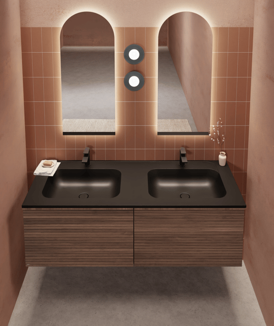 Balmani Forma meuble sous-vasque suspendu nervure horizontale 75 x 55 cm noyer Américain 2 tiroirs