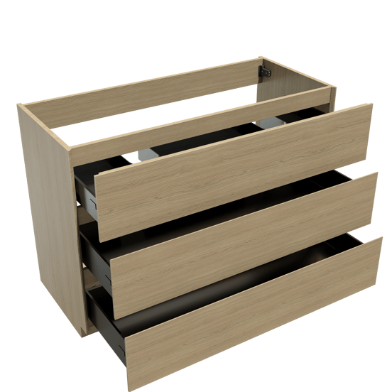 Storke Edge stehender Bad-Unterschrank 120 x 52 cm Eiche natur 3 Schubladen 2 Siphonaussparungen